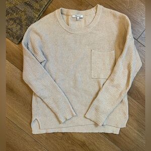 Beige Ribbed Sweater with Pocket